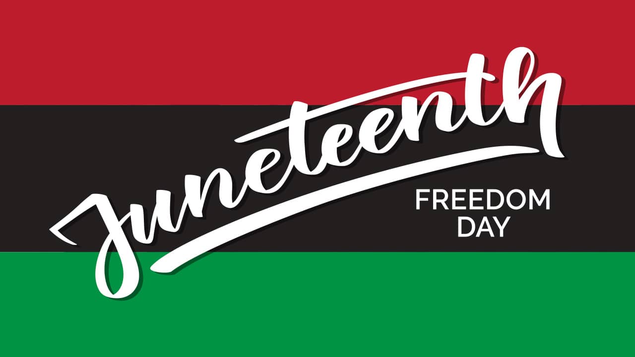 A banner with the words juneteenth on it.